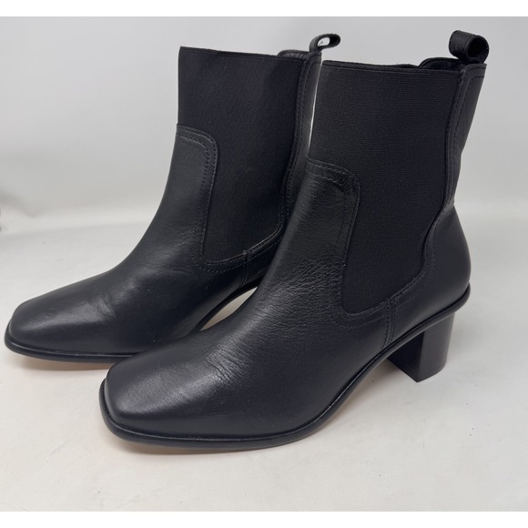 Portland Leather Womens Boots 9.5/39.5 Black Heeled Leather Patina Pull On Ankle - Picture 1 of 10